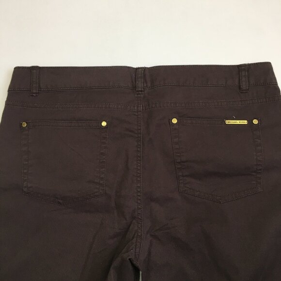 MICHAEL KORS Brown Faux Zip Pockets Logo Hardware 5 Pocket Jeans - Picture 11 of 14